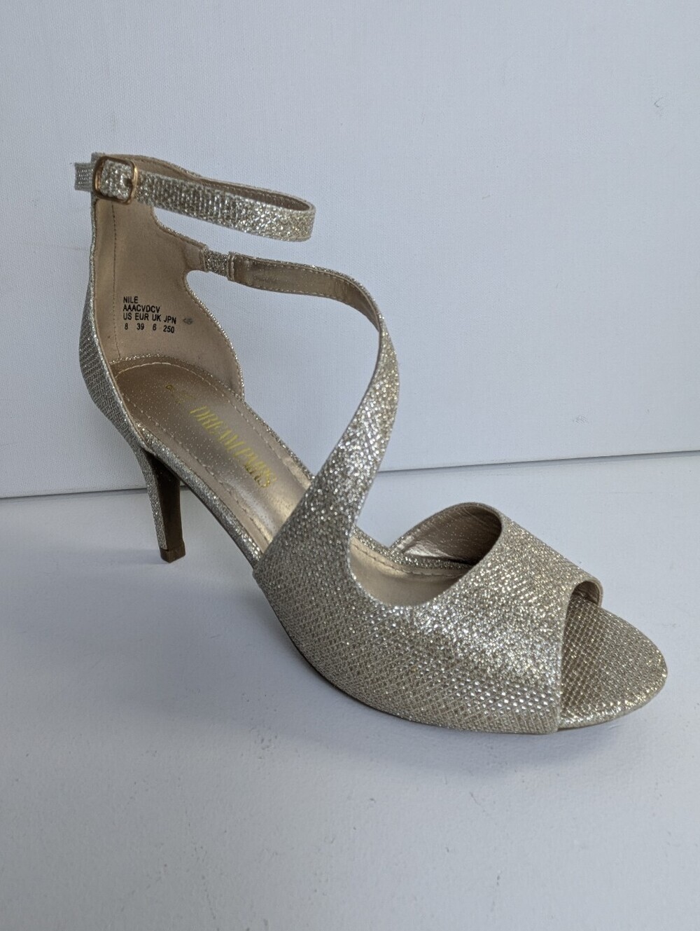 DREAM PAIRS Ankle Strap Open Toe Stilettos Heel Gold Sz 8 Wedding Heel Sandals